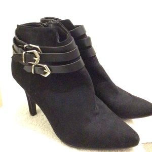 a.n.a Black Suede High Heel Bootie with side buckles